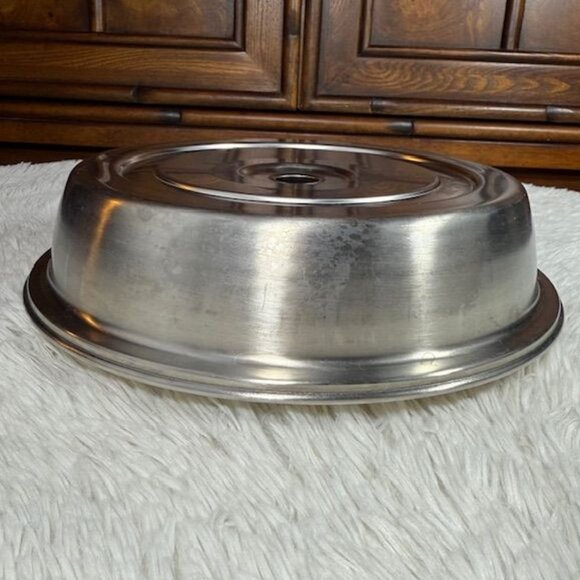 Vintage Vollrath 10.5" Stainless Steel Satin Finish Finger Hole Dome Plate Cover - Picture 3 of 8